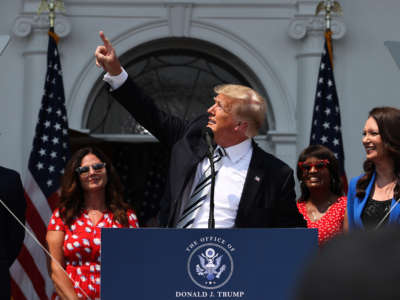 Former President Donald Trump holds a press conference at the Trump National Golf Club in Bedminster, New Jersey, on July 7, 2021.