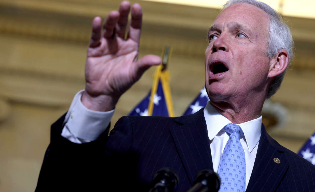 Sen. Ron Johnson speaks at a news conference with Republican senators on June 10, 2021, in Washington, D.C.