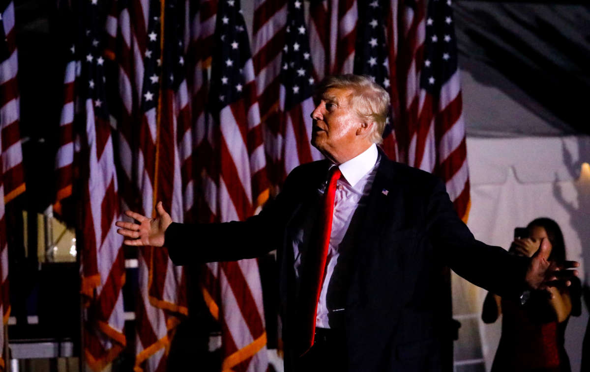 Former President Donald Trump leaves after a rally on July 3, 2021, in Sarasota, Florida.