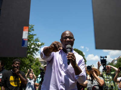 Rep. Jamaal Bowman speaks at a "No Climate, No Deal" rally in Lafayette Square in Washington, D.C., on June 28, 2021.