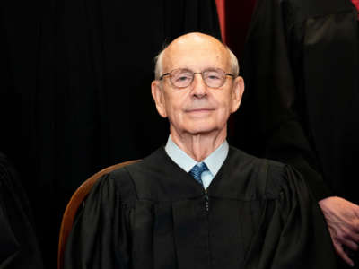 Associate Justice Stephen Breyer sits during a group photo of the Justices at the Supreme Court in Washington, D.C., on April 23, 2021.