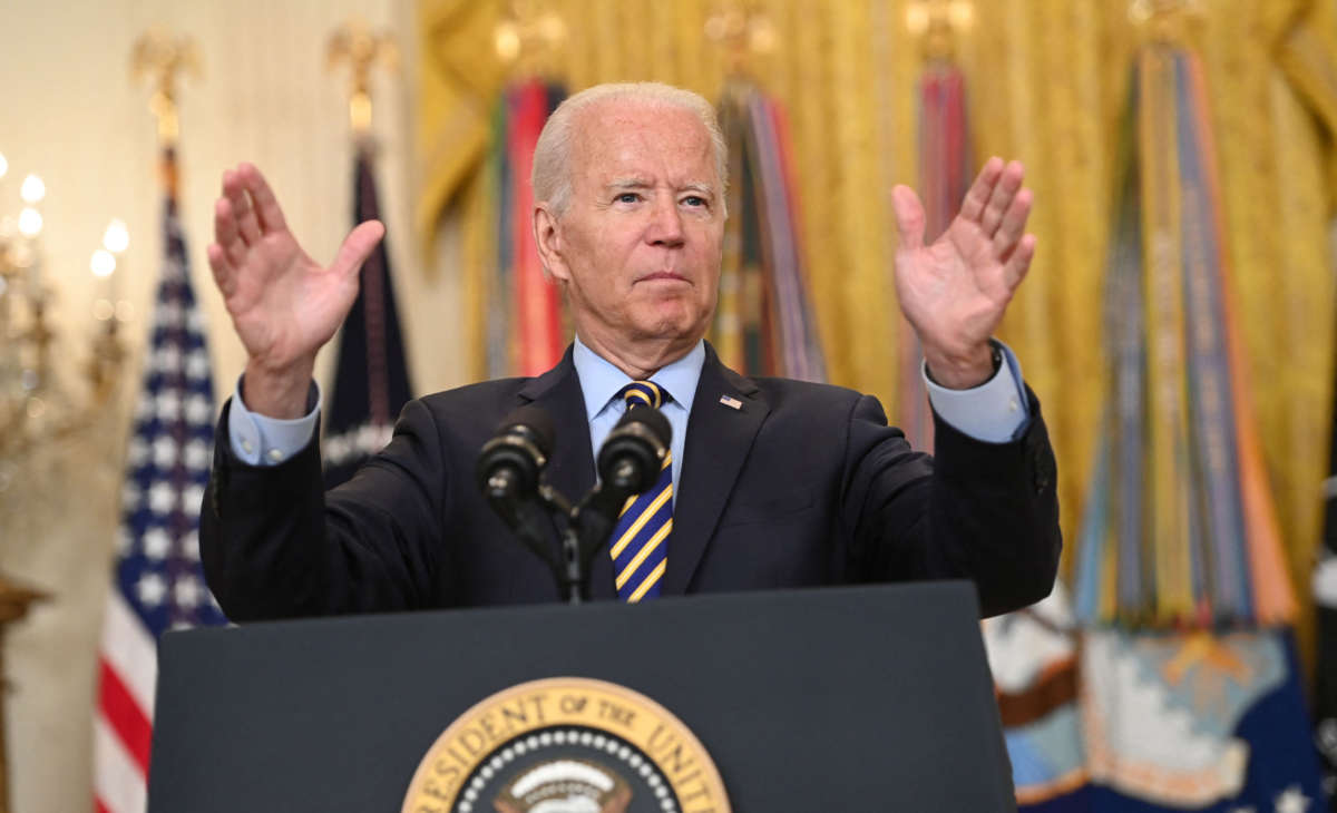 President Joe Biden speaks about the situation in Afghanistan from the East Room of the White House in Washington, D.C., on July 8, 2021.