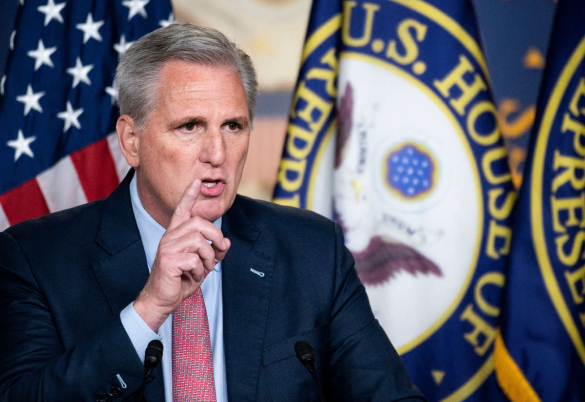 House Minority Leader Kevin McCarthy speaks during his news conference on July 21, 2021.