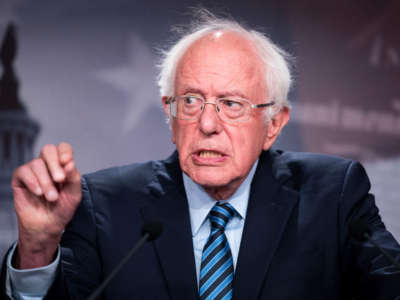 Sen. Bernie Sanders speaks during a news conference in the Capitol on July 20, 2021.
