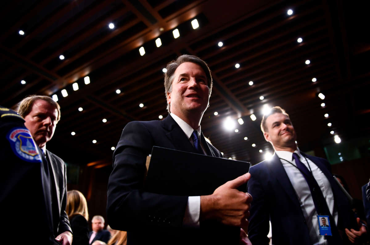 Judge Brett Kavanaugh gets up for a break during his Senate Judiciary Committee confirmation hearing to be an Associate Justice on the U.S. Supreme Court on September 4, 2018, on Capitol Hill in Washington, D.C.