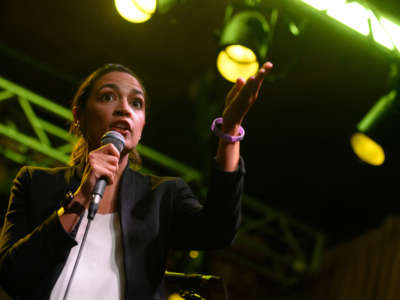 Rep. Alexandra Ocasio-Cortez speaks at a rally in support of Ohio Congressional Candidate Nina Turner on July 24, 2021, in Cleveland, Ohio.