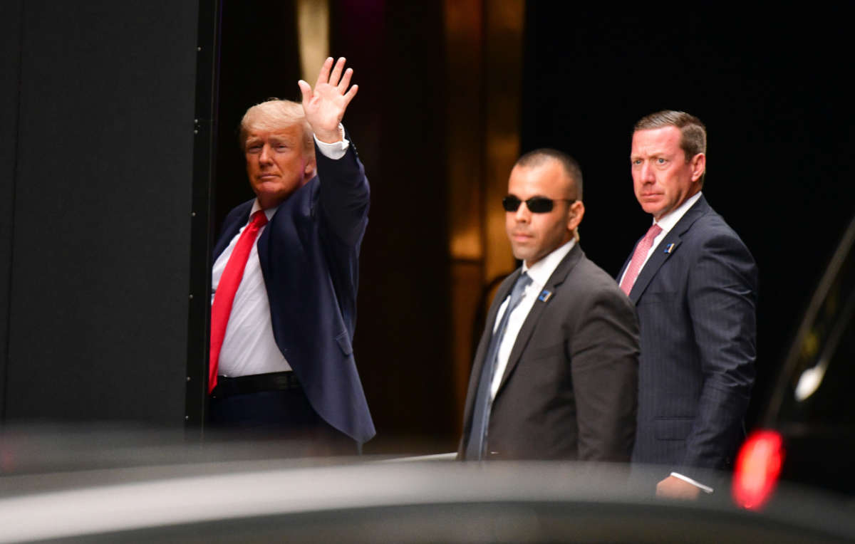 Former President Donald Trump arrives at Trump Tower in Manhattan on July 18, 2021, in New York City.