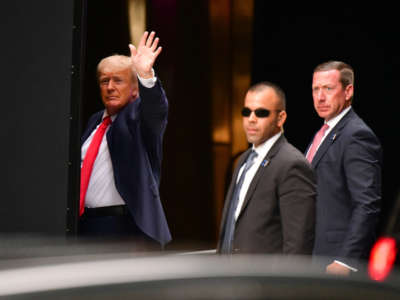 Former President Donald Trump arrives at Trump Tower in Manhattan on July 18, 2021, in New York City.