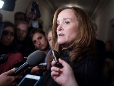 Kathleen Rice is interviewed by reporters