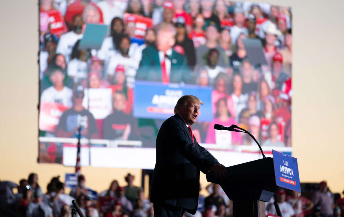 Former President Donald Trump speaks at a rally on September 25, 2021, in Perry, Georgia.