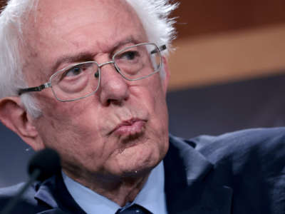 Sen. Bernie Sanders departs a press conference at the U.S. Capitol on October 6, 2021, in Washington, D.C.
