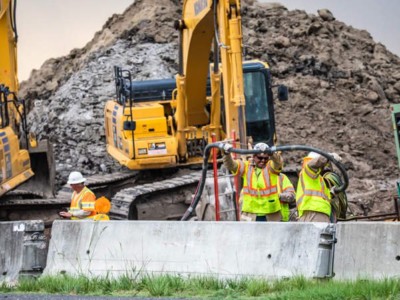 Workers proceed with construction of the Bayou Bridge Pipeline in St. James, Louisiana.