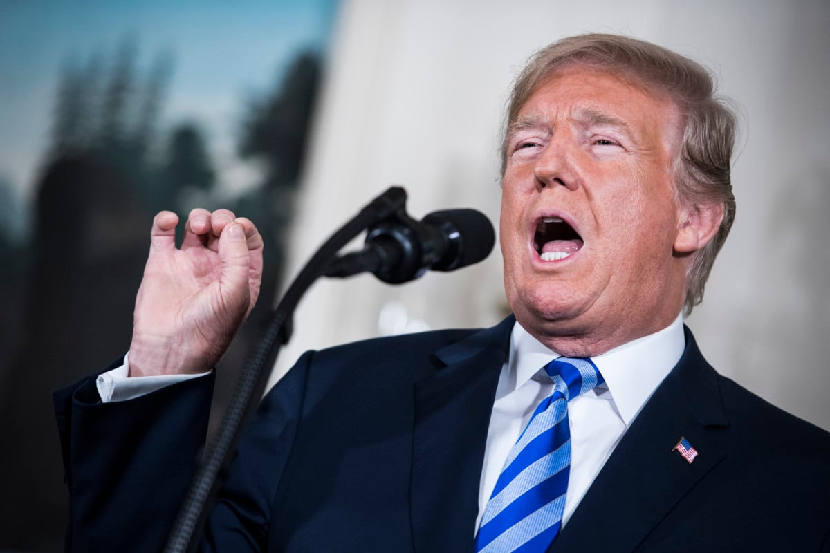 Donald Trump announces the withdrawal of the United States from the Iran nuclear deal during a "Joint Comprehensive Plan of Action" event in the Diplomatic Reception Room of the White House on Tuesday, May 8, 2018, in Washington, DC.