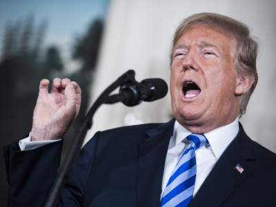 Donald Trump announces the withdrawal of the United States from the Iran nuclear deal during a "Joint Comprehensive Plan of Action" event in the Diplomatic Reception Room of the White House on Tuesday, May 8, 2018, in Washington, DC.