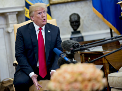 President Donald Trump speaks in the Oval Office of the White House May 17, 2018, in Washington, DC.
