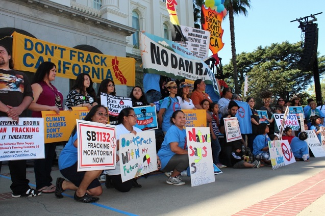 Tribal representatives from throughout California converged at the Capitol to oppose fracking on March 15. (Photo by Dan Bacher)
