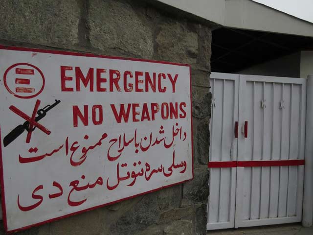 At the gate of Emergency Hospital, Kabul.