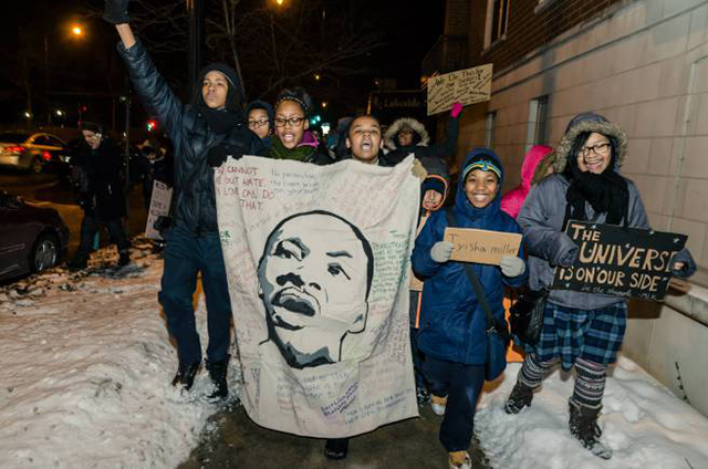 Village Leadership Academy students leading the march. (Photo: Sarah Jane Rhee)