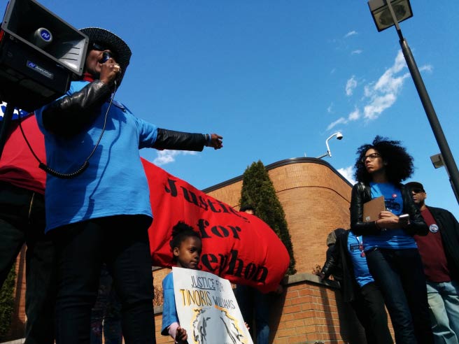 Outside the Calumet City police station, Stephon’s mother, Danelene Powell-Watts proclaims, “We’re here to get justice for us all!” (Photo: Kelly Hayes)