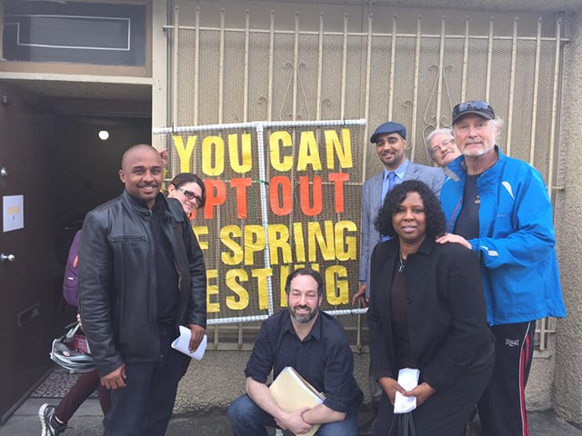 Seattle NAACP President Hankerson (font left) and Education Chair Rita Green (front right) with supporters outside of the press conference.