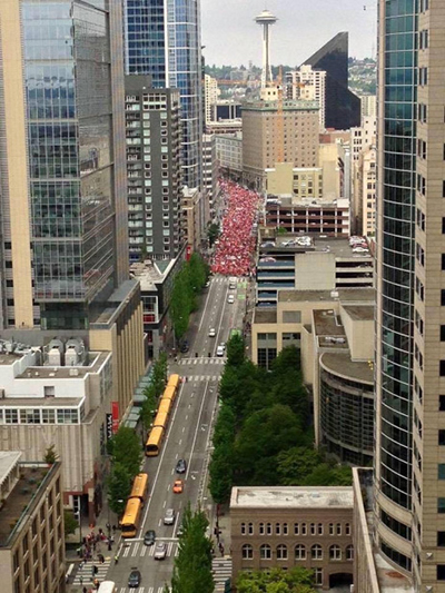 Seattle educators on strike, marching down town. (Photo: Mr. Conroy)