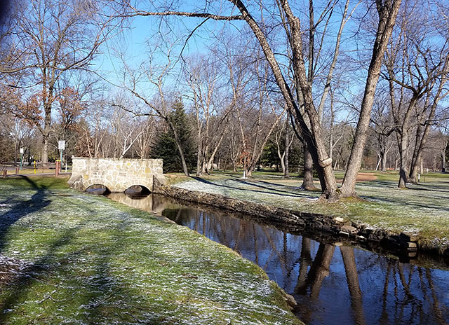 The Plover River stone channels and bridge. (Photo: Sheila Collins)