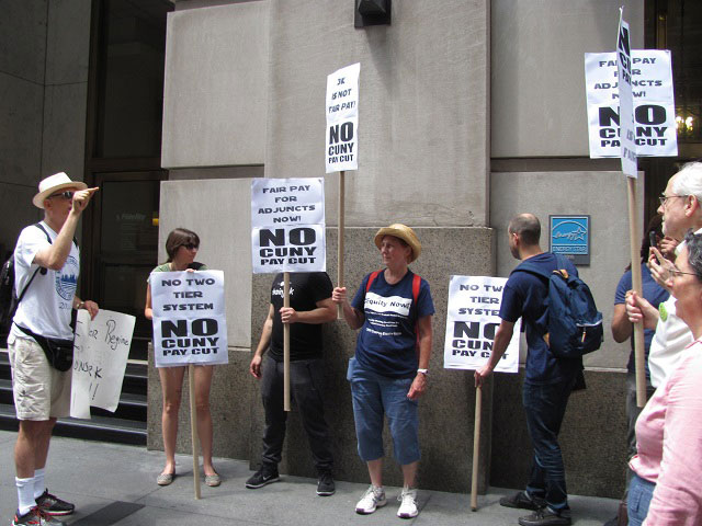 CUNY adjuncts demonstrating in front of the PSC's offices on July 14, 2016. (Photo: Brandon Jordan)