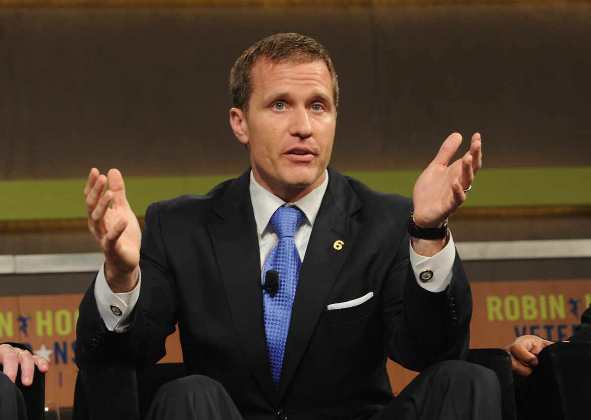 Eric Greitens speaks at the Robin Hood Veterans Summit at Intrepid Sea-Air-Space Museum on May 7, 2012 in New York City.