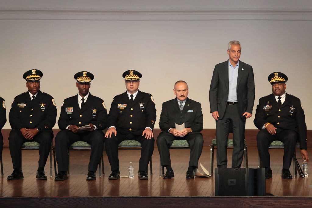 Chicago Mayor Rahm Emanuel is introduced at a police academy graduation and promotion ceremony in the Grand Ballroom at Navy Pier on June 15, 2017 in Chicago, Illinois.
