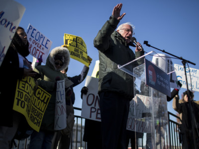 Sen. Bernie Sanders speaks during a rally against the Republican tax plan on December 13, 2017, in Washington, DC.