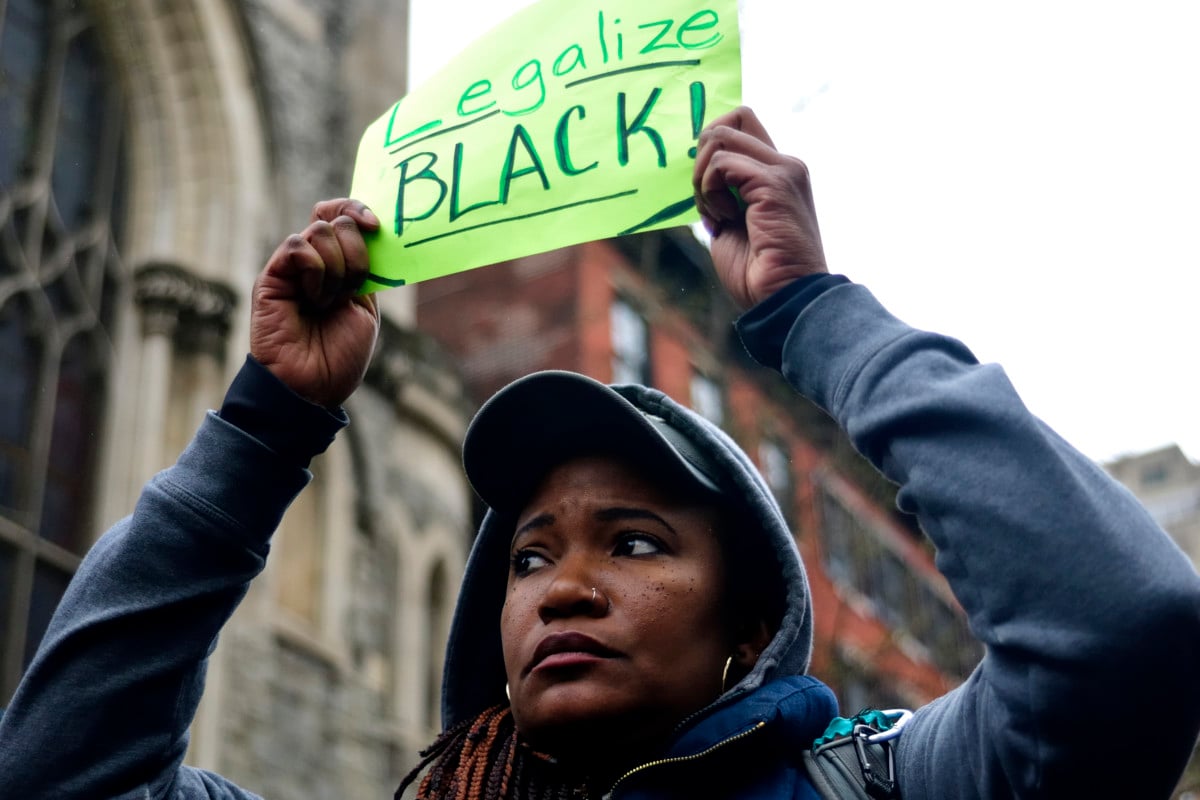 Protesters gather at the Starbucks location in Center City Philadelphia, PA on April 15, 2018, where two black men were arrested days earlier. The arrest prompted controversy after video of the incident became viral.