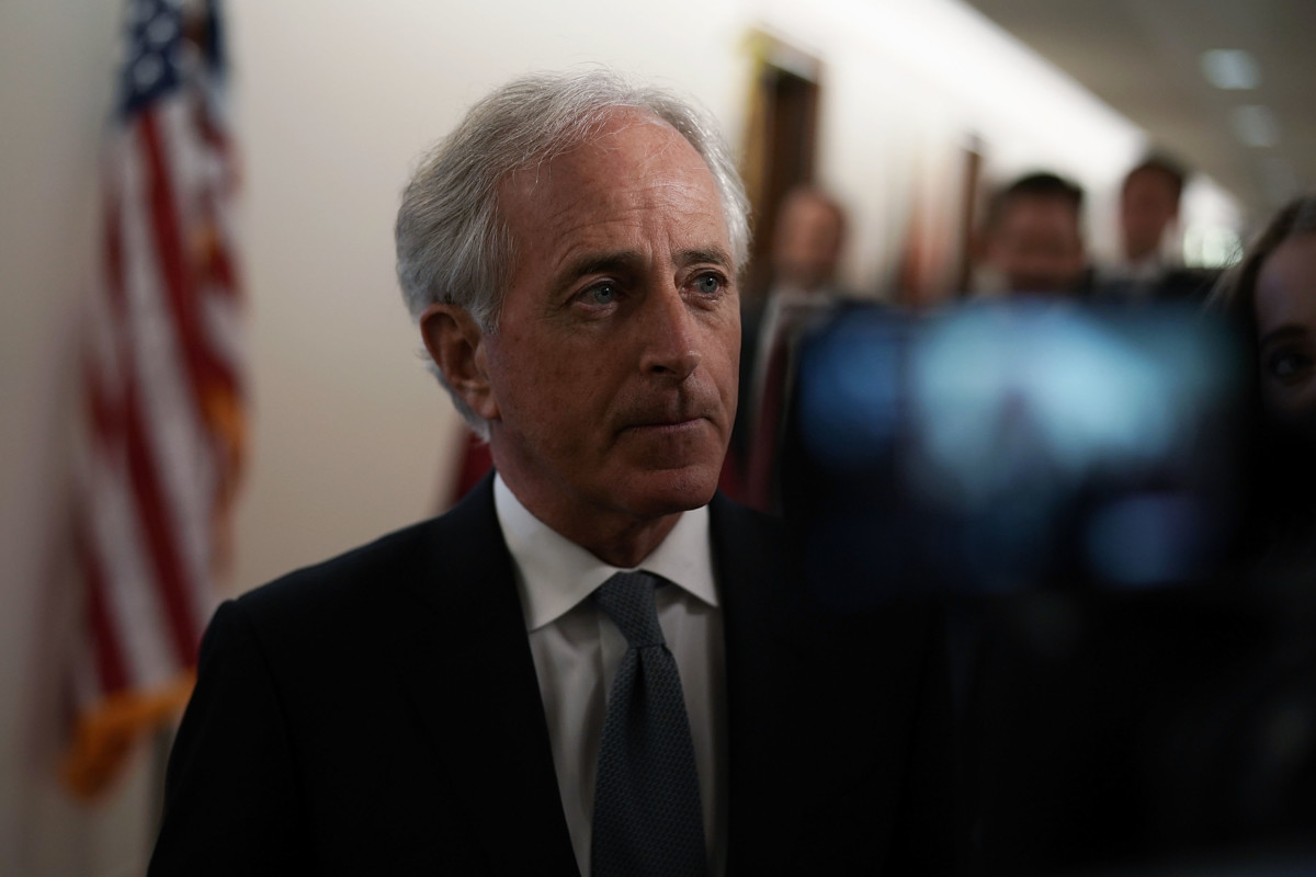 Sen. Bob Corker, chairman of the Senate Foreign Relations Committee, arrives at a committee meeting April 23, 2018, on Capitol Hill in Washington, DC.
