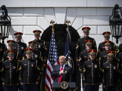 President Donald Trump participates in the "Celebration of America" at the White House in Washington, DC, on June 5, 2018. Trump's "Celebration of America" "honors" football fans and not the NFL champions Philadelphia Eagles after he reignited his feud with the league by abruptly canceling a White House reception for the Super Bowl winners.
