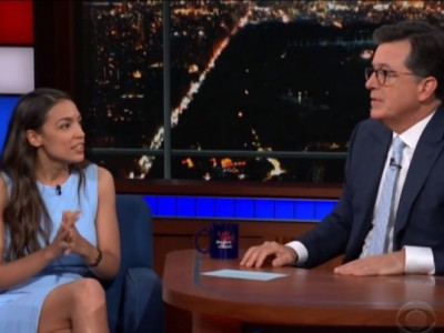 Alexandria Ocasio-Cortez during an appearance on "The Late Show With Stephen Colbert" on June 29, 2018.