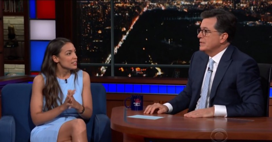 Alexandria Ocasio-Cortez during an appearance on "The Late Show With Stephen Colbert" on June 29, 2018.