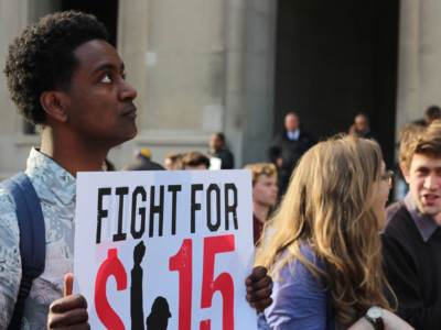 Northwestern students and 8,000 other Chicago area protesters joined the international #FightFor15, rallying for a higher minimum wage, March 27, 2014.