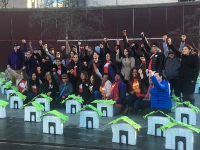 Domestic workers rally on March 2018 after sharing their stories with the Seattle City Council members to make the case for the city's first Domestic Worker Bill of Rights.