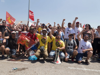 Amazon workers in San Fernando de Henares, Spain, celebrating their three-day strike on July 18, 2018.