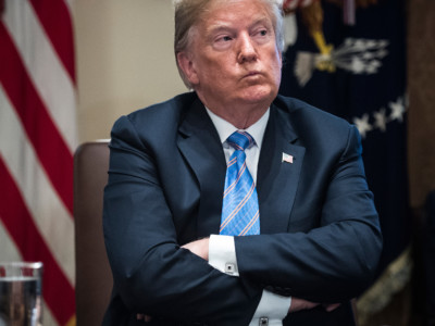 Trump listens as others speak during a cabinet meeting in the Cabinet Room of the White House on Wednesday, July 18, 2018, in Washington, DC.