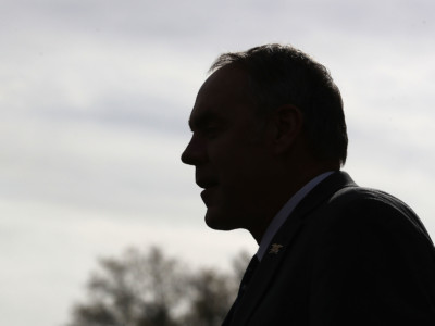 Interior Secretary Ryan Zinke speaks during a news conference at the newly restored Iwo Jima US Marine Corps War Memorial on November 21, 2017, in Arlington, Virginia.