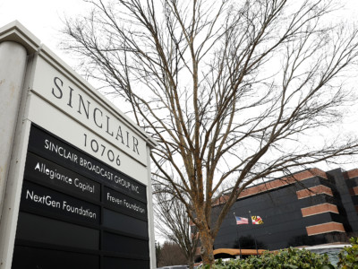 The headquarters of the Sinclair Broadcast Group is shown April 3, 2018, in Hunt Valley, Maryland.