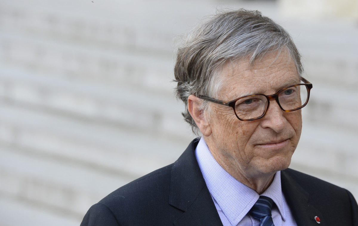 Bill Gates standing at the Elysee Palace on April 16, 2018, in Paris, France.