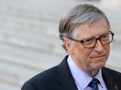 Bill Gates standing at the Elysee Palace on April 16, 2018, in Paris, France.