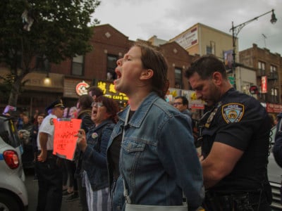 Members of the New York chapter of the Democratic Socialists of America were arrested for an act of civil disobedience, June 6, 2018. The act was in response to the detainment of Pablo Villavicencio by ICE.