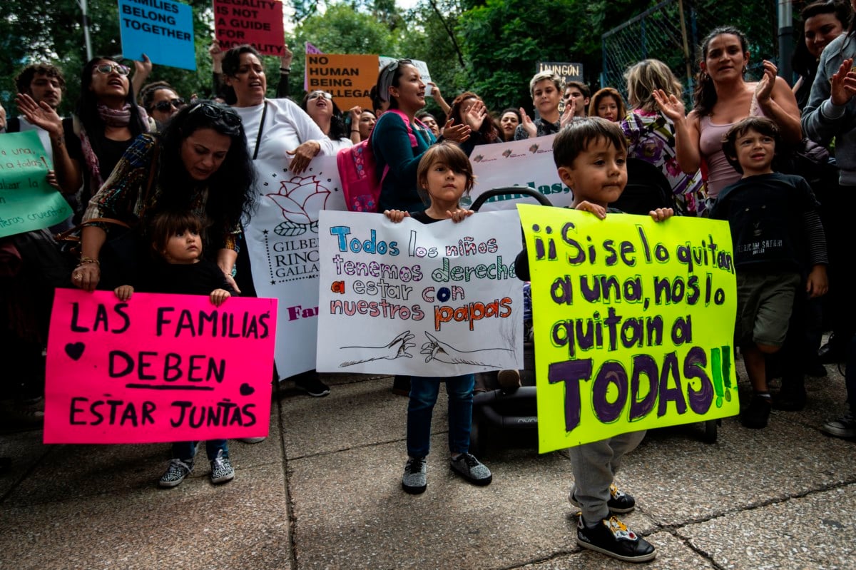 Children take part in a protest against US immigration policies outside the US embassy in Mexico City on June 21, 2018.