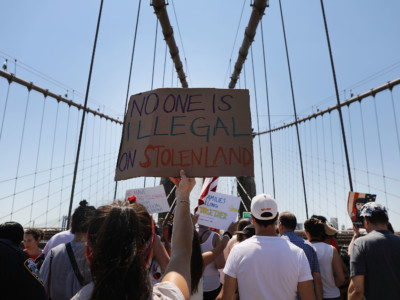 Thousands of people march in support of families separated at the US-Mexico border on June 30, 2018, in New York, New York.