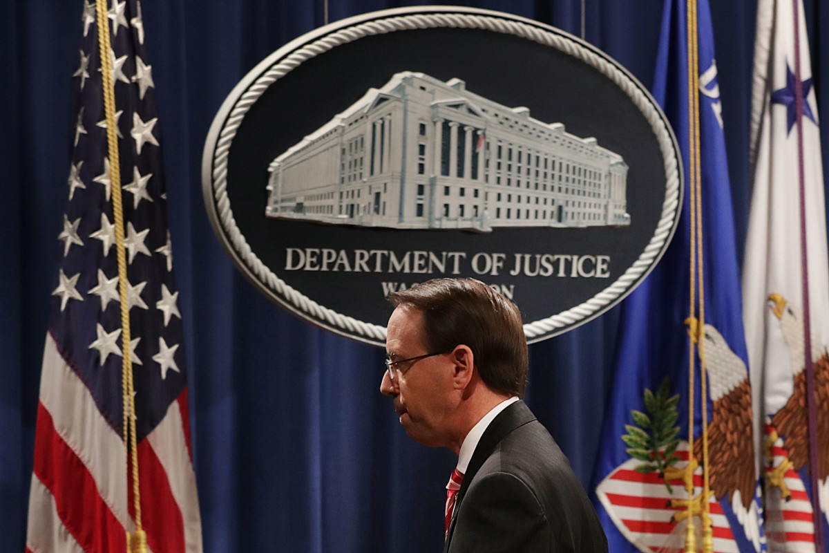 Deputy Attorney General Rod Rosenstein leaves a news conference at the Department of Justice, July 13, 2018, in Washington, DC.