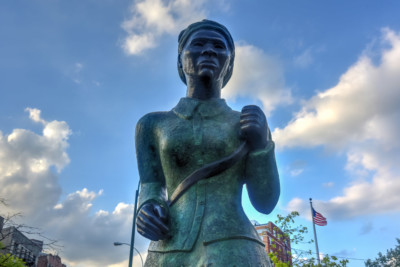 The Harriet Tubman Memorial Statue in Harlem, New York, is an example of public art commissioned by the Percent for Art program.