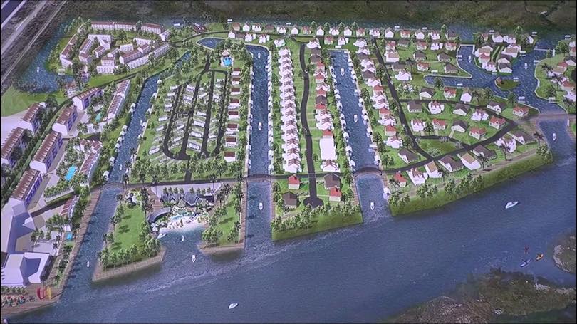 A mock-up of the proposed housing development and resort, which potential developers call The Village at Port Manchac.