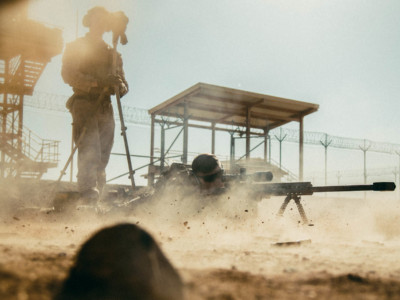 A US Marine conducts a rifle test at Camp Shorabak, Afghanistan, February 8, 2018.